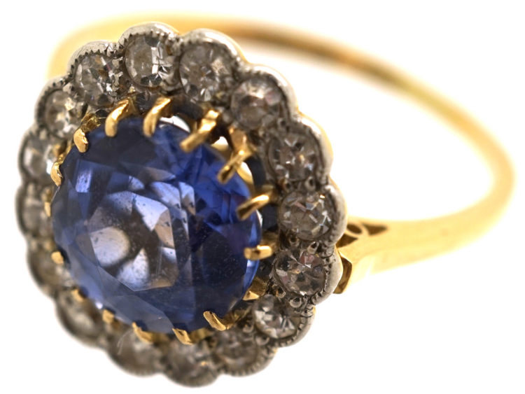 Edwardian Sapphire & Diamond Cluster Ring