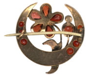 Edwardian Garnet Flower & Half Moon Brooch