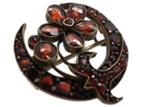 Edwardian Garnet Flower & Half Moon Brooch