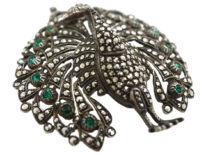Silver, Marcasite & Paste Peacock Brooch