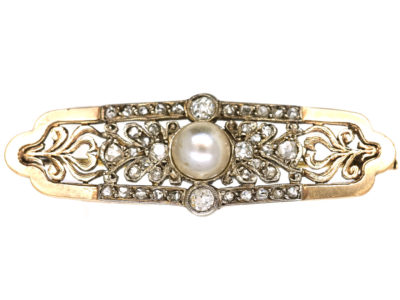 Austrian 15ct Gold, Rose Diamond & Natural Pearl Brooch