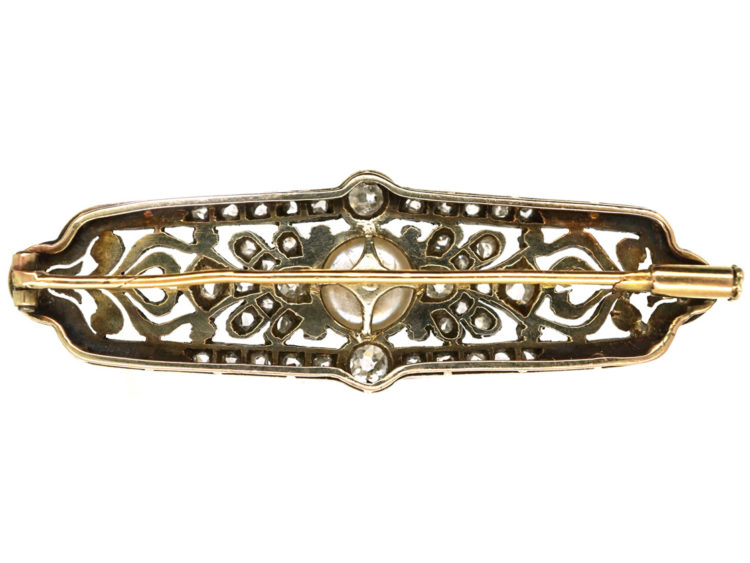 Austrian 15ct Gold, Rose Diamond & Natural Pearl Brooch
