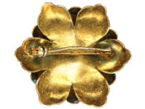 Norwegian Silver Gilt , Blue & Green Enamel Flower Brooch