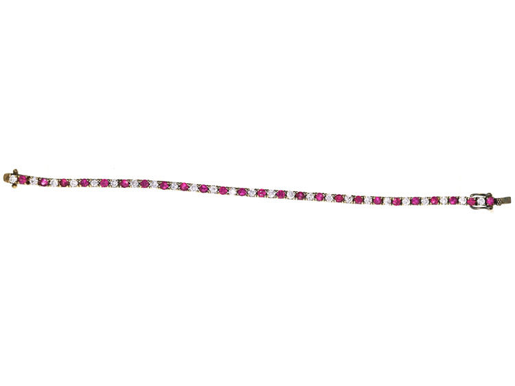 Silver & Gold, Red & White Paste Line Bracelet