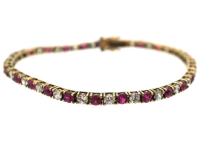 Silver & Gold, Red & White Paste Line Bracelet