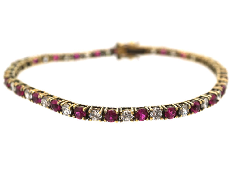 Silver & Gold, Red & White Paste Line Bracelet