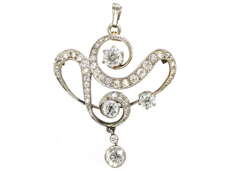 Art Nouveau Platinum & 15ct Gold Diamond Pendant