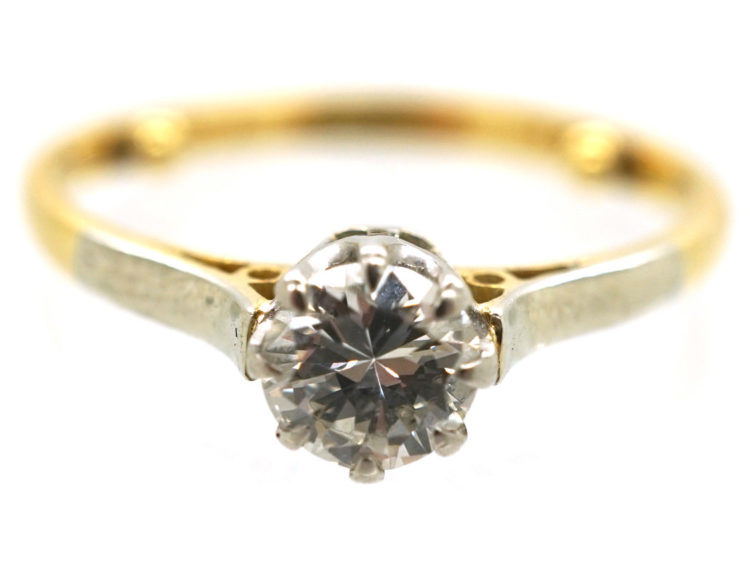 Art Deco 18ct Gold & Platinum, Diamond Solitaire Ring