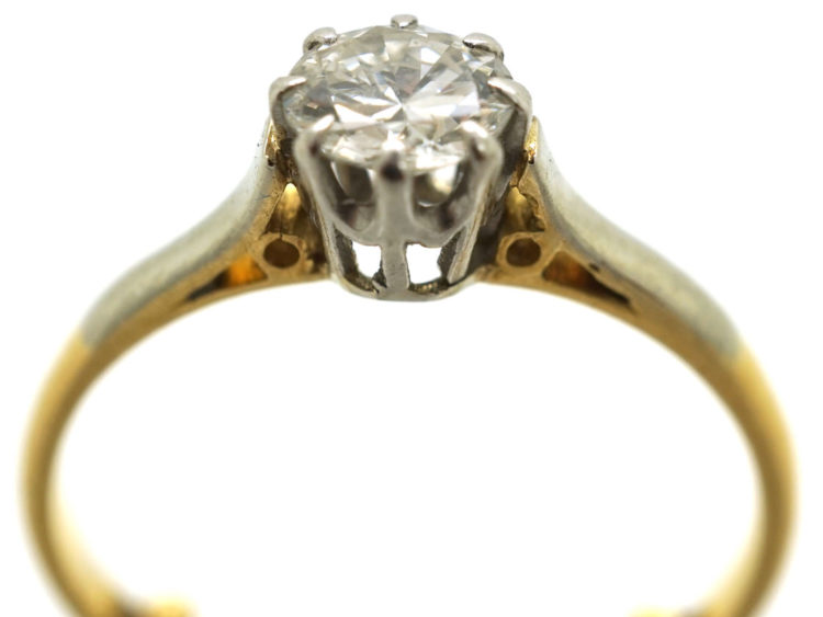 Art Deco 18ct Gold & Platinum, Diamond Solitaire Ring