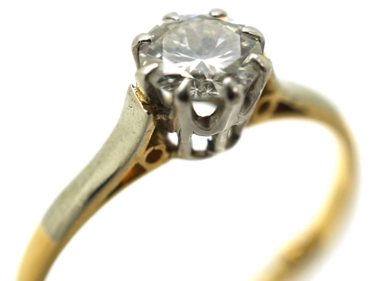 Art Deco 18ct Gold & Platinum, Diamond Solitaire Ring