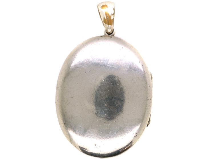 Victorian Oval Silver Locket With Entwined Ribbon Design