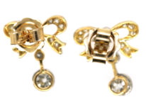 Edwardian 15ct Gold & Platinum Diamond Bow Drop Earrings