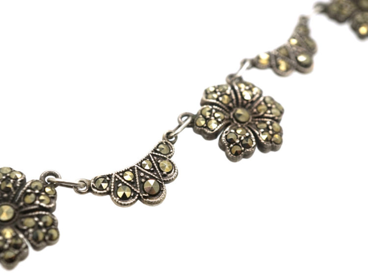 Art Deco Silver & Marcasite Flowers Necklace