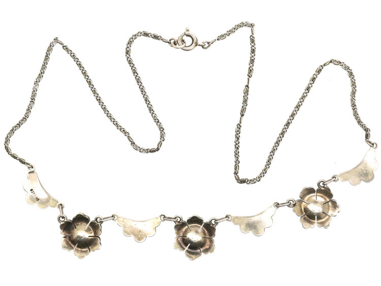 Art Deco Silver & Marcasite Flowers Necklace