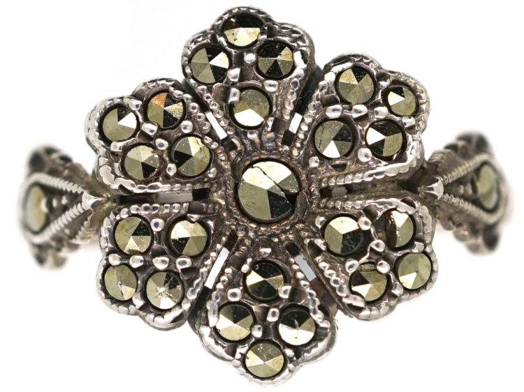 Silver & Marcasite Flower Ring