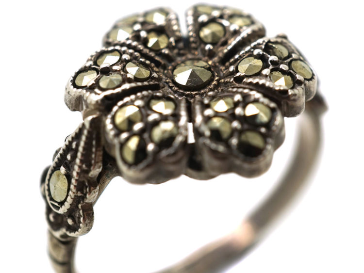 Silver & Marcasite Flower Ring