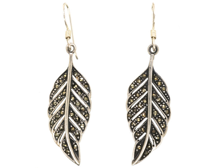 Silver & Marcasite Leaf Earrings