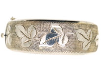Silver Bangle with Strawberry Leaf Engraved Motif