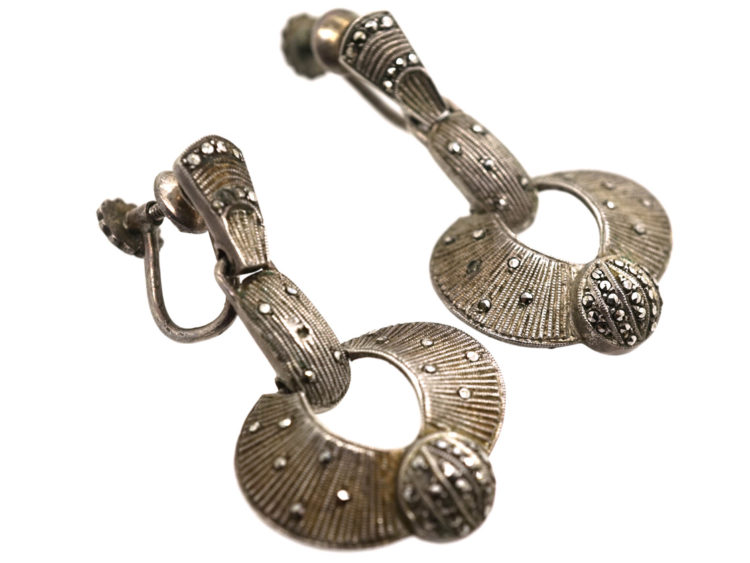 Art Deco Silver & Marcasite Earrings by Theodor Fahrner