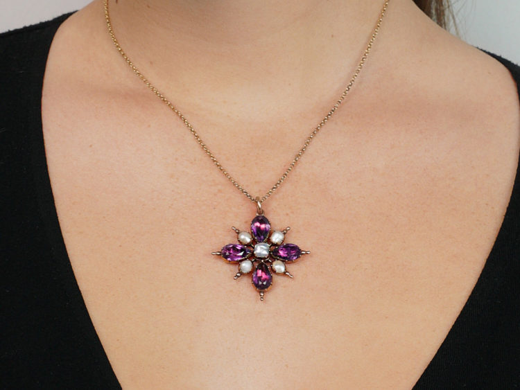 Georgian Gold, Amethyst & Natural Pearl Pendant