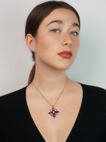 Georgian Gold, Amethyst & Natural Pearl Pendant
