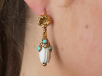 Regency 15ct Gold, White Coral & Turquoise Earrings