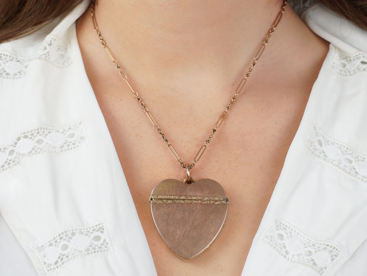 Edwardian Large 9ct Rose Gold Heart Vesta Pendant