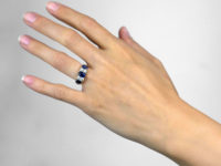Victorian 18ct Gold, Three Stone Sapphire & Diamond Carved Half Hoop Ring