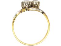Edwardian 18ct Gold & Platinum Two Stone Diamond Crossover Ring