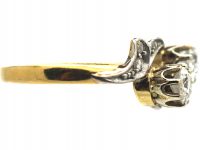 Edwardian 18ct Gold & Platinum Two Stone Diamond Crossover Ring