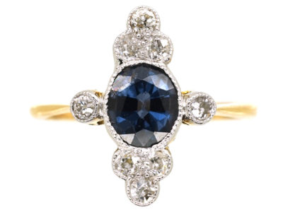 Art Deco 18ct Gold & Platinum, Diamond & Sapphire Ring