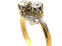 Edwardian 18ct Gold & Platinum Two Stone Diamond Crossover Ring