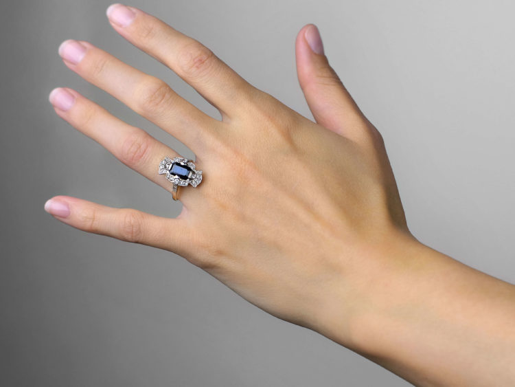 Art Deco Sapphire & Diamond Rectangular Ring