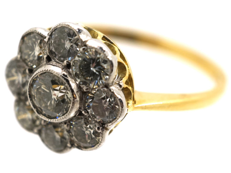 18ct Gold & Platinum, Diamond Daisy Cluster Ring