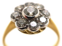 18ct Gold & Platinum, Diamond Daisy Cluster Ring