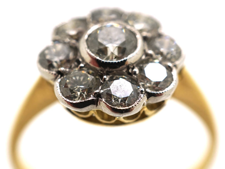 18ct Gold & Platinum, Diamond Daisy Cluster Ring