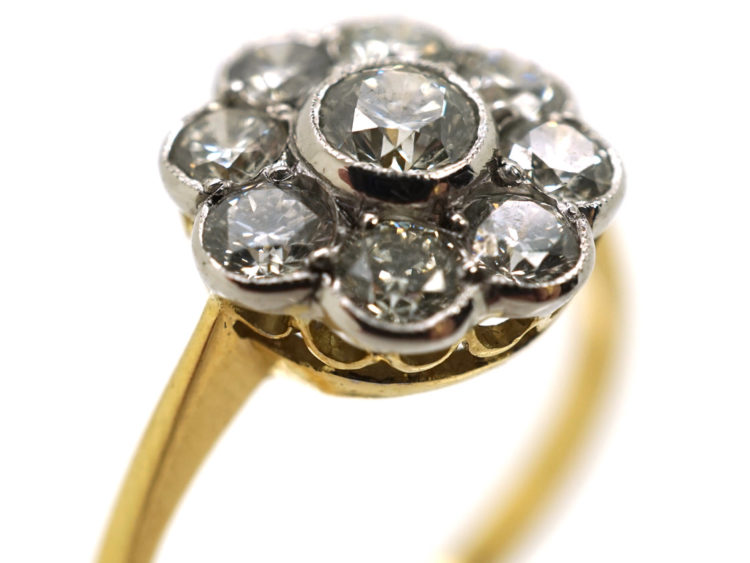 18ct Gold & Platinum, Diamond Daisy Cluster Ring