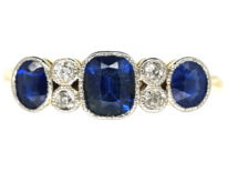Edwardian 18ct Gold & Platinum, Three Stone Sapphire & Diamond Ring