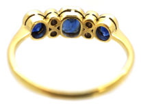 Edwardian 18ct Gold & Platinum, Three Stone Sapphire & Diamond Ring