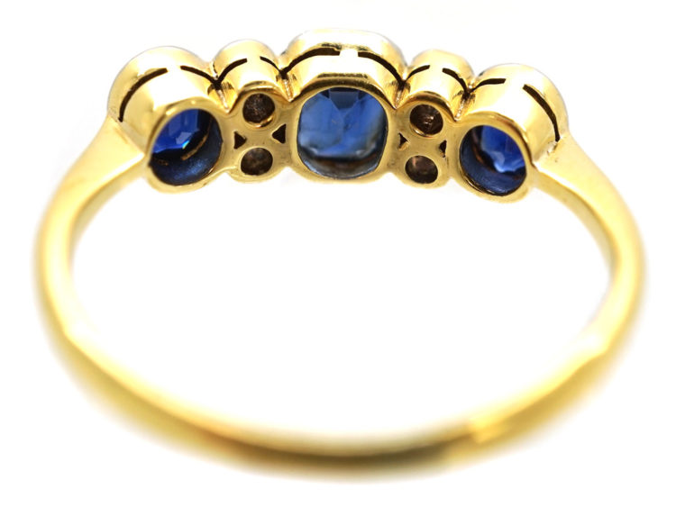 Edwardian 18ct Gold & Platinum, Three Stone Sapphire & Diamond Ring