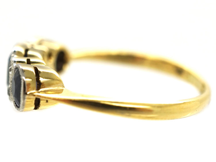 Edwardian 18ct Gold & Platinum, Three Stone Sapphire & Diamond Ring
