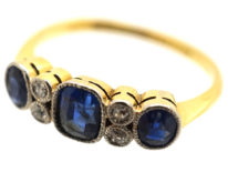 Edwardian 18ct Gold & Platinum, Three Stone Sapphire & Diamond Ring