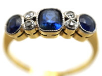 Edwardian 18ct Gold & Platinum, Three Stone Sapphire & Diamond Ring