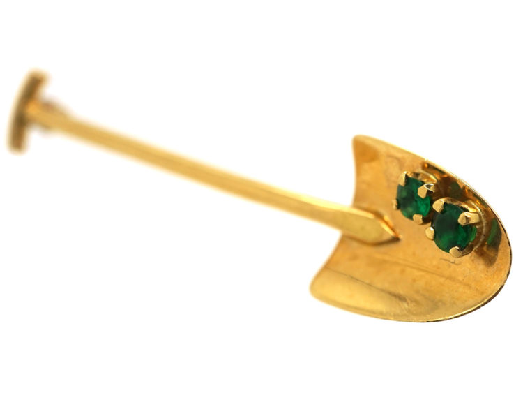 18ct Gold Digger's Brooch Set with Two Emeralds