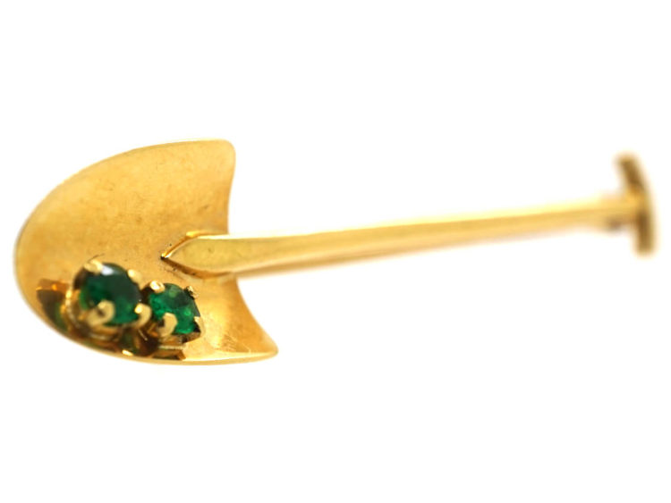 18ct Gold Digger's Brooch Set with Two Emeralds