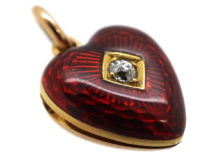 Edwardian 15ct Gold, Strawberry Red Enamel & Diamond Heart Locket
