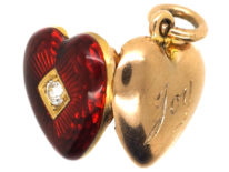 Edwardian 15ct Gold, Strawberry Red Enamel & Diamond Heart Locket