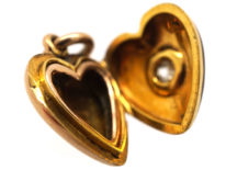 Edwardian 15ct Gold, Strawberry Red Enamel & Diamond Heart Locket