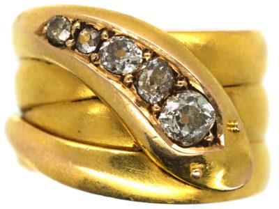 Victorian 18ct Gold Snake Ring Set With Old Mine Cut Diamonds Victorian 18ct Gold Snake Ring Set With Old Mine Cut Diamonds