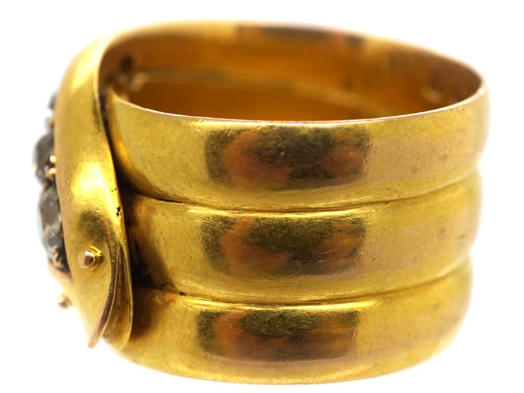 Victorian 18ct Gold Snake Ring Set With Old Mine Cut Diamonds